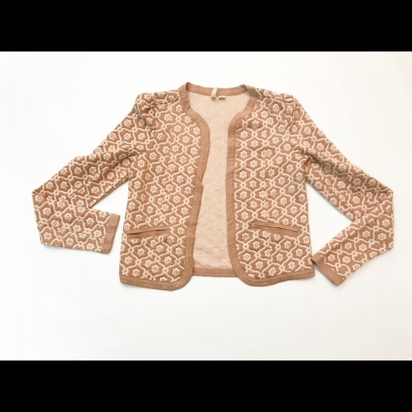 Frenchi Crop Puff Sleeve Open Front Neutral Jacket - Picture 1 of 3